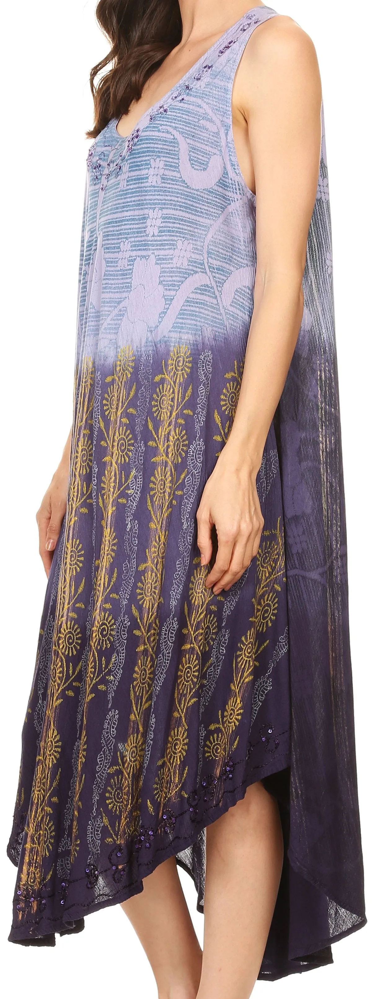 Sakkas Alicia Ombre Vine Print Batik Dress / Cover Up with Sequins and Embroidery