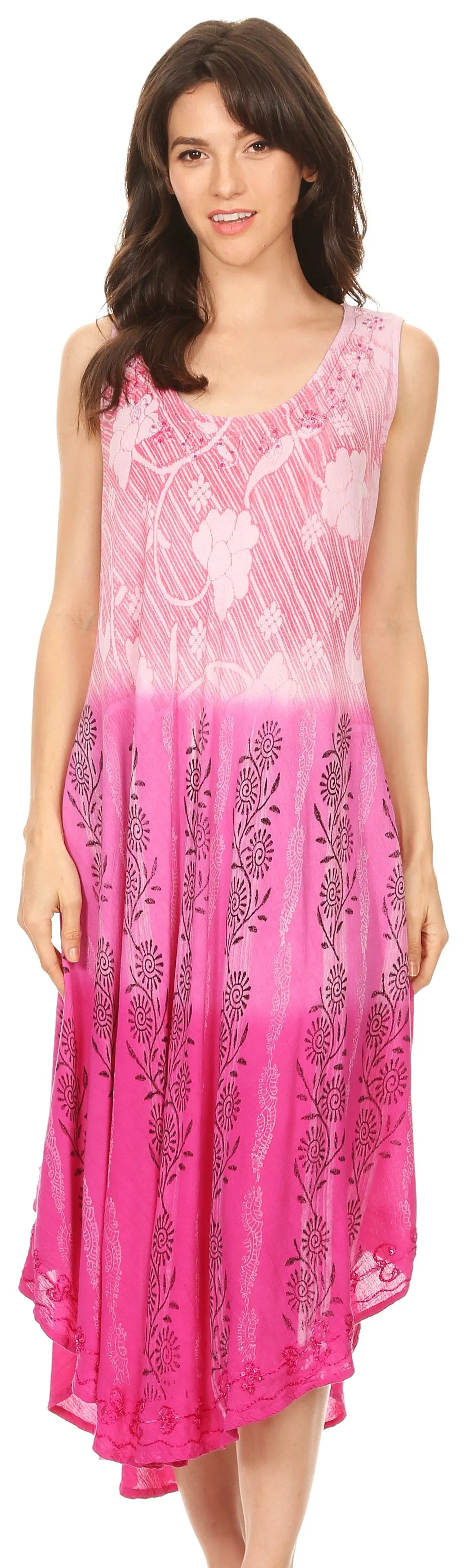 Sakkas Alicia Ombre Vine Print Batik Dress / Cover Up with Sequins and Embroidery