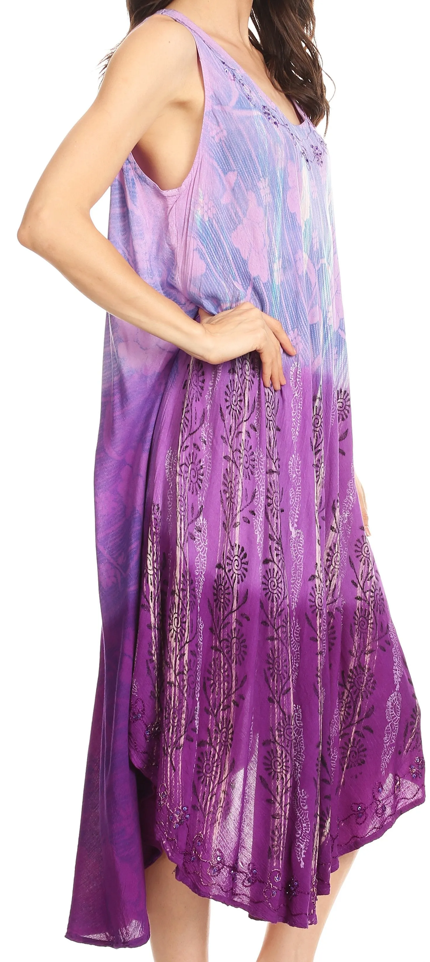 Sakkas Alicia Ombre Vine Print Batik Dress / Cover Up with Sequins and Embroidery