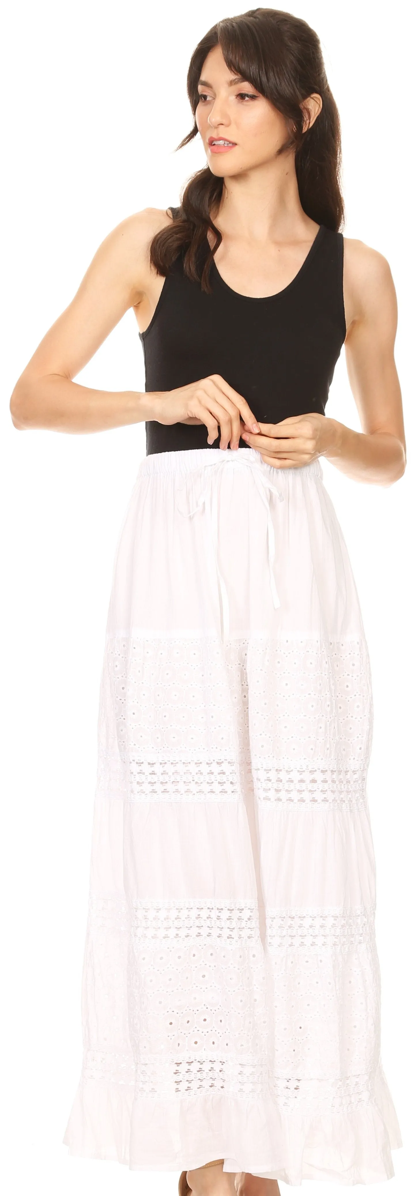 Sakkas Genesis Lightweight Cotton Eyelet Skirt with Elastic Waistband