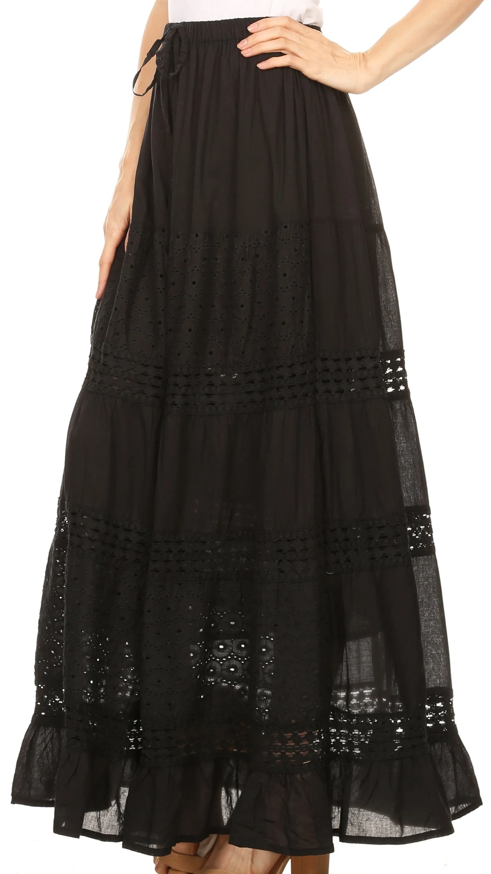 Sakkas Genesis Lightweight Cotton Eyelet Skirt with Elastic Waistband