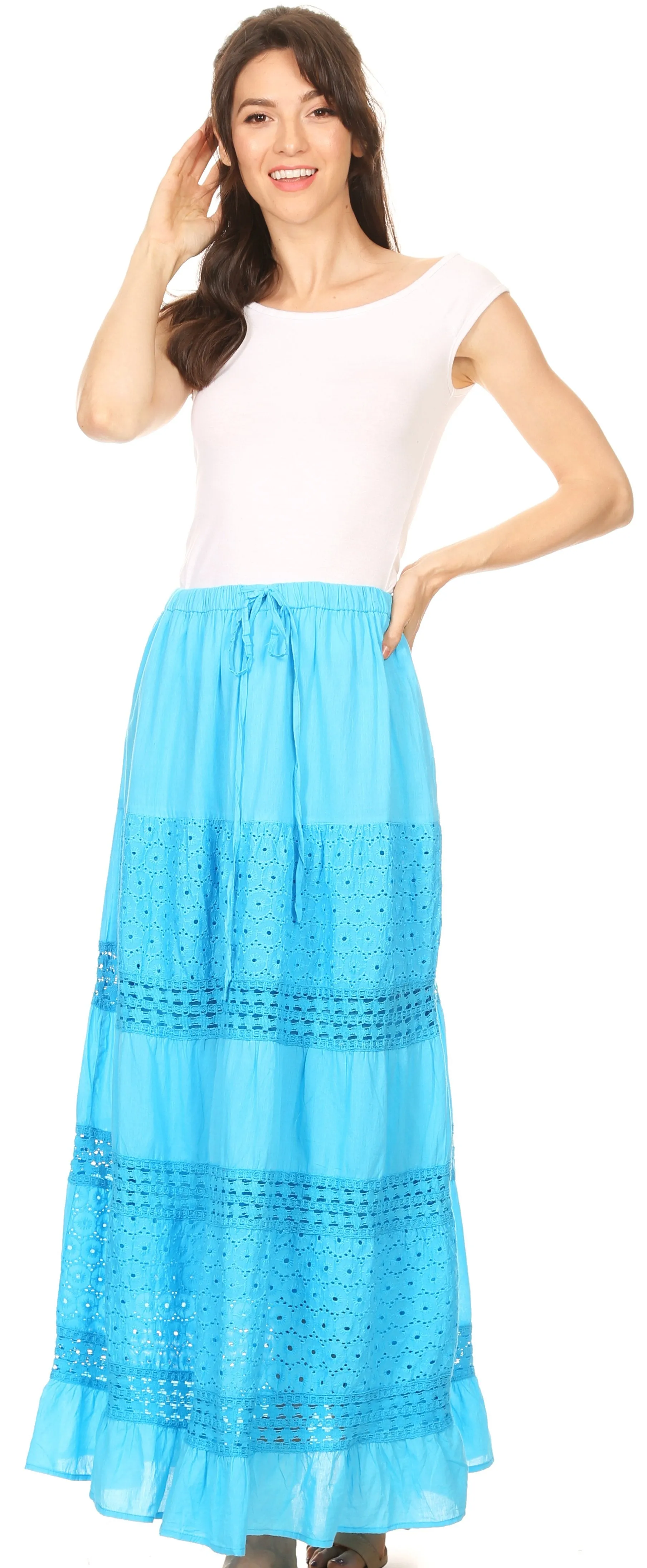 Sakkas Genesis Lightweight Cotton Eyelet Skirt with Elastic Waistband