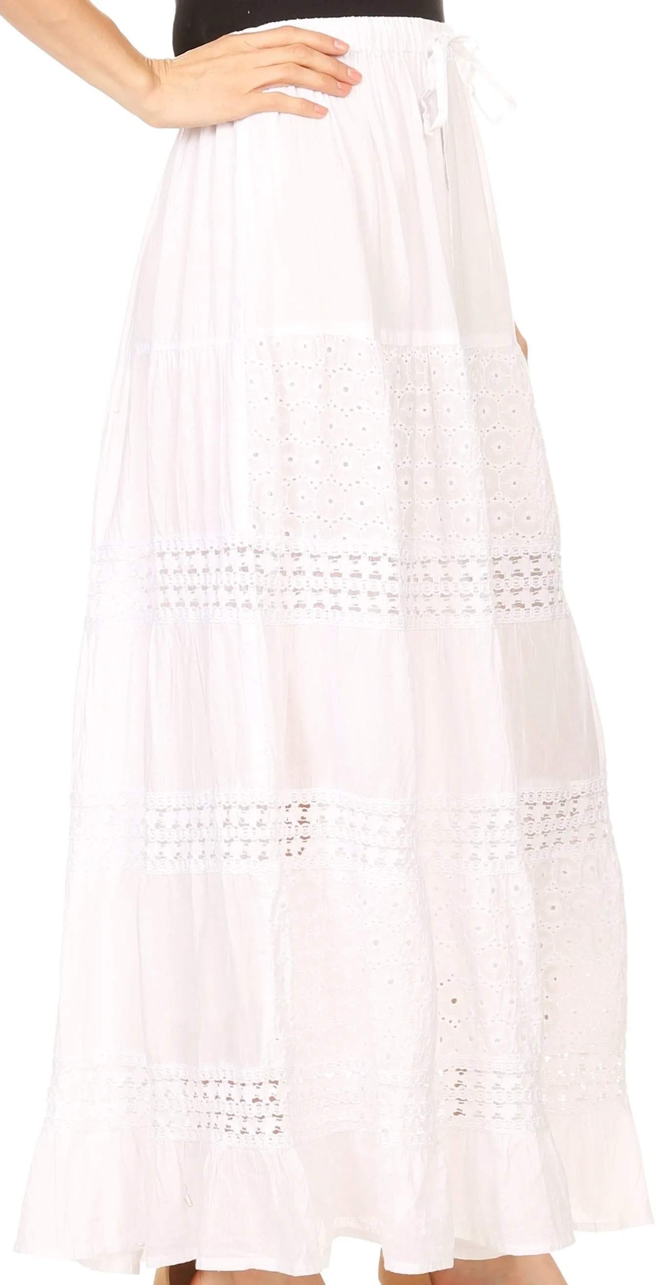 Sakkas Genesis Lightweight Cotton Eyelet Skirt with Elastic Waistband