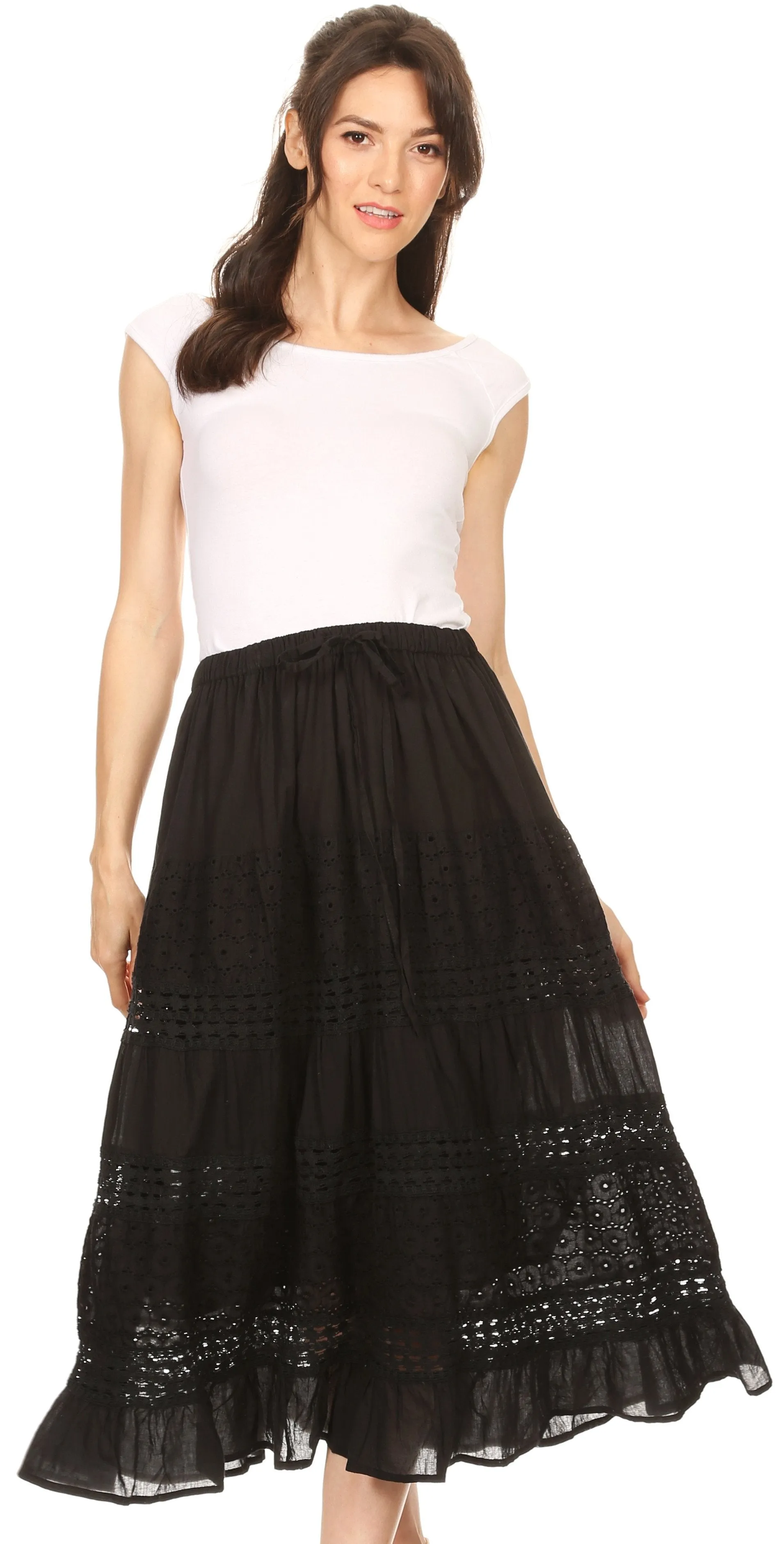 Sakkas Geneva Cotton Eyelet Skirt with Elastic Waistband