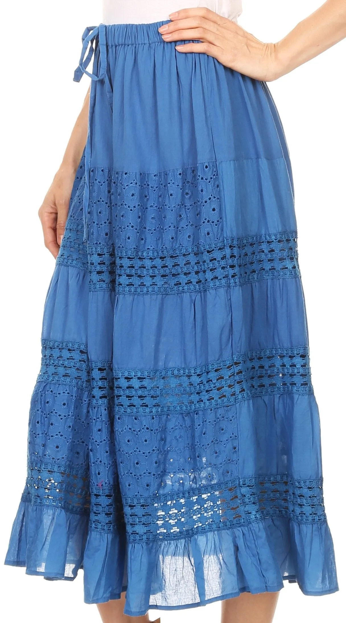 Sakkas Geneva Cotton Eyelet Skirt with Elastic Waistband