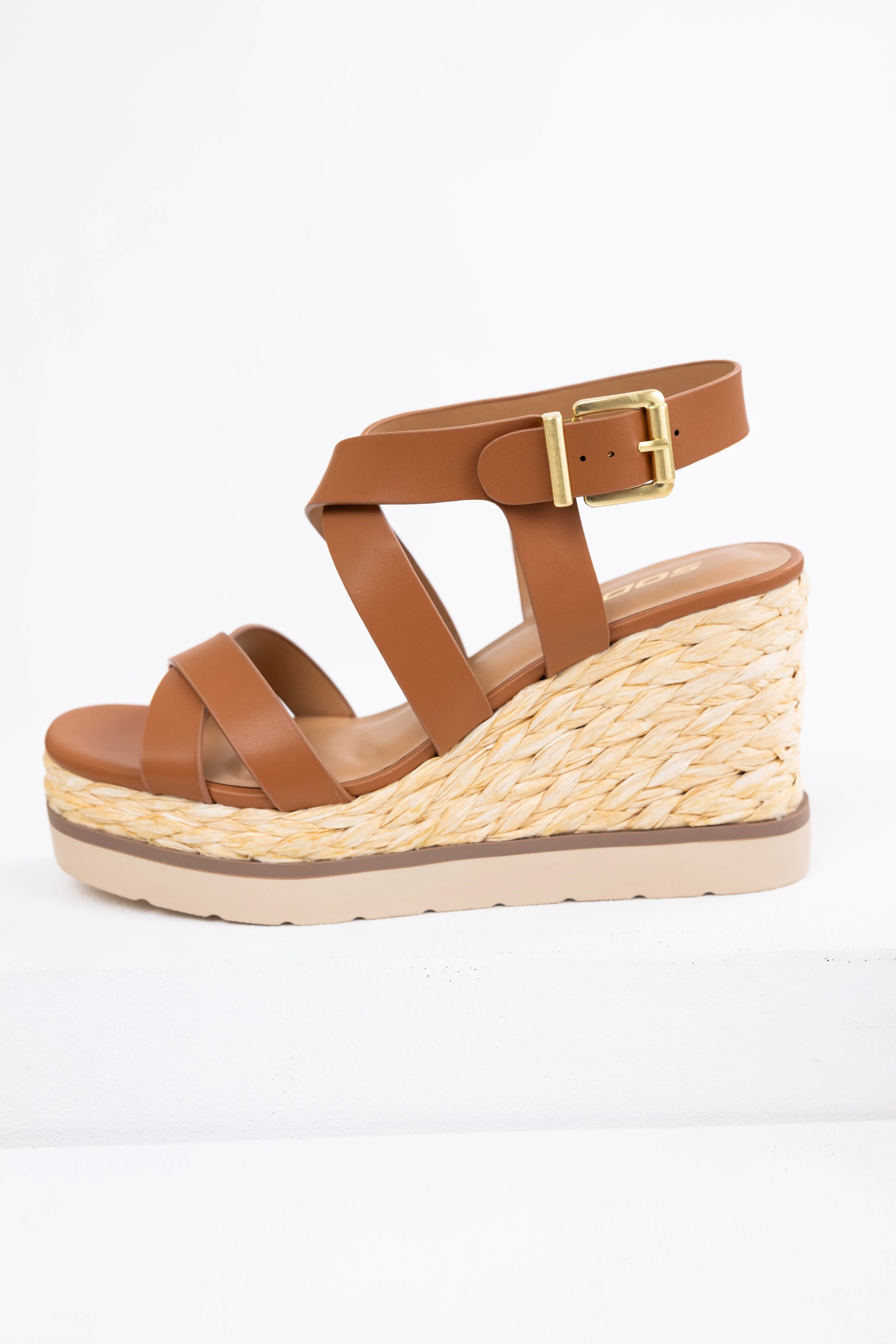 Sepia Strappy Jute Braided Platform Wedges