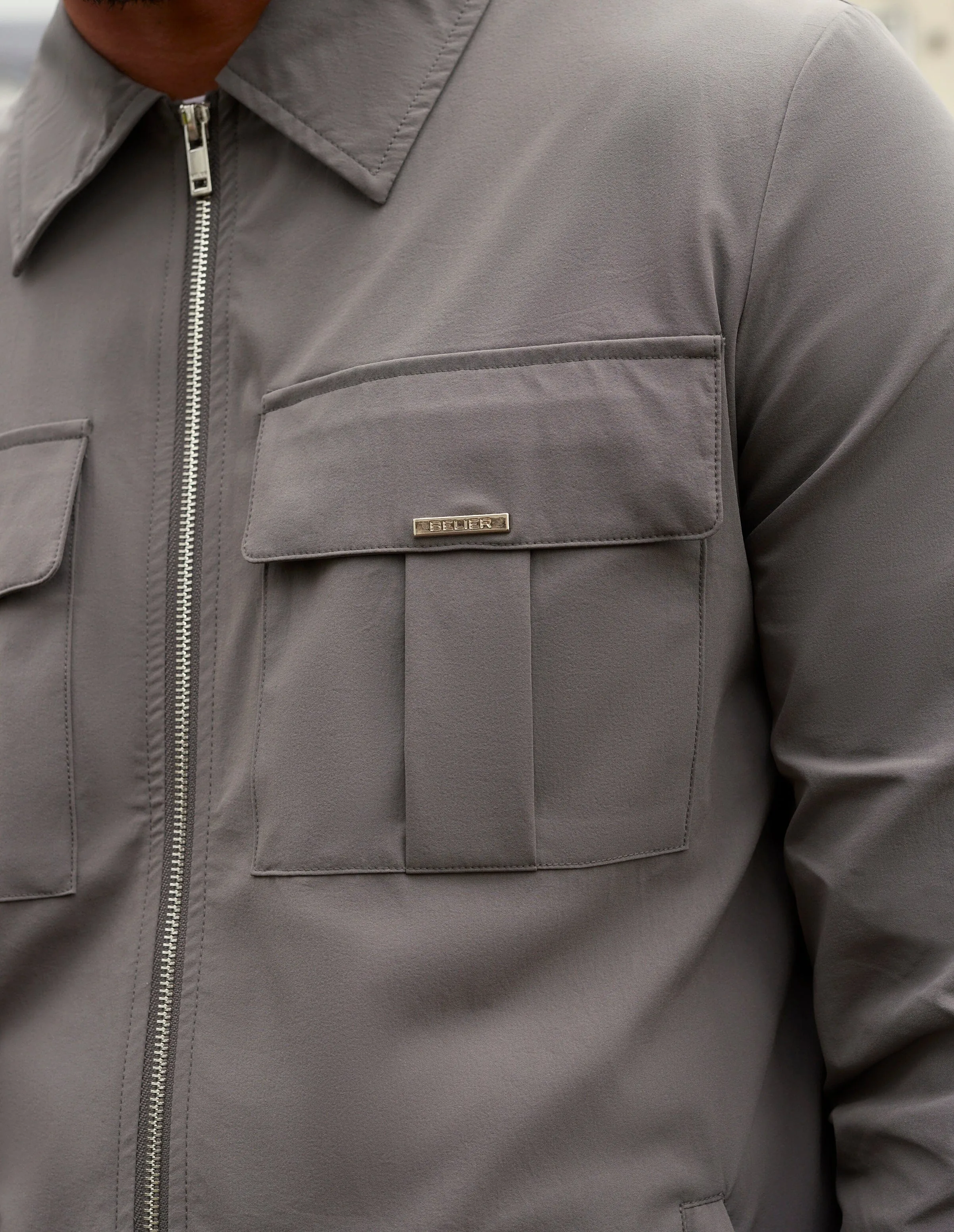 Slate Woven Pocket Overshirt