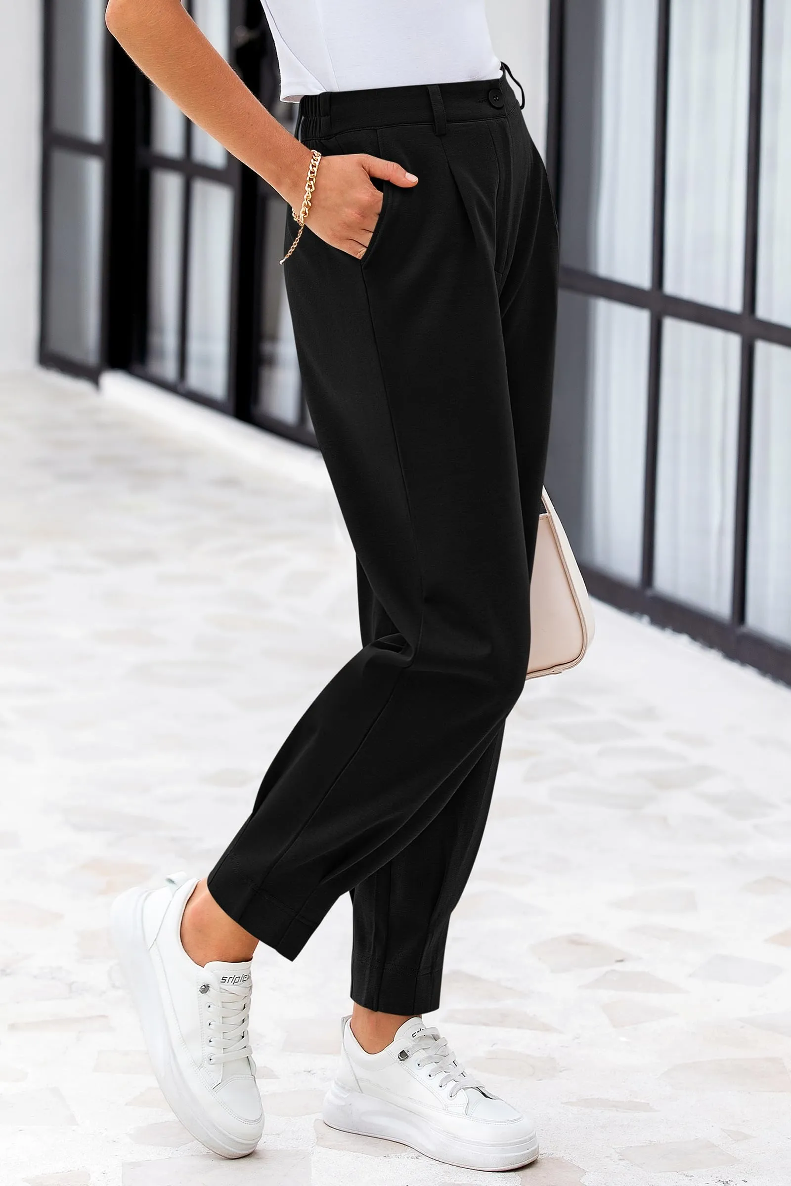 Summer High Waisted Ankle Length Trouser Slacks With Pockets