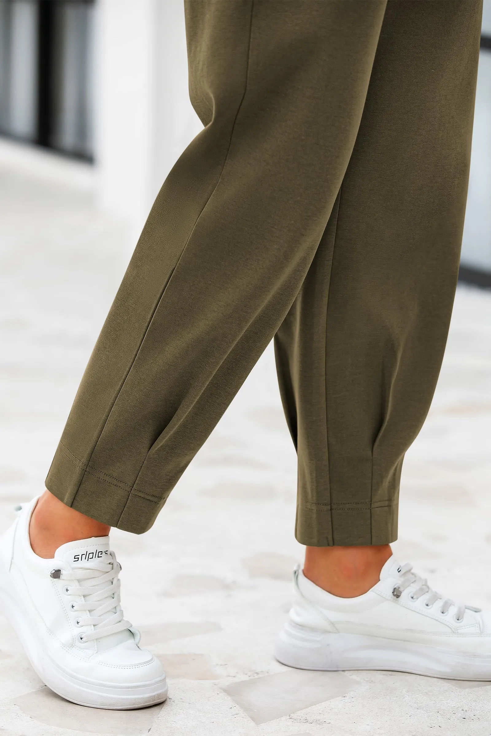 Summer High Waisted Ankle Length Trouser Slacks With Pockets