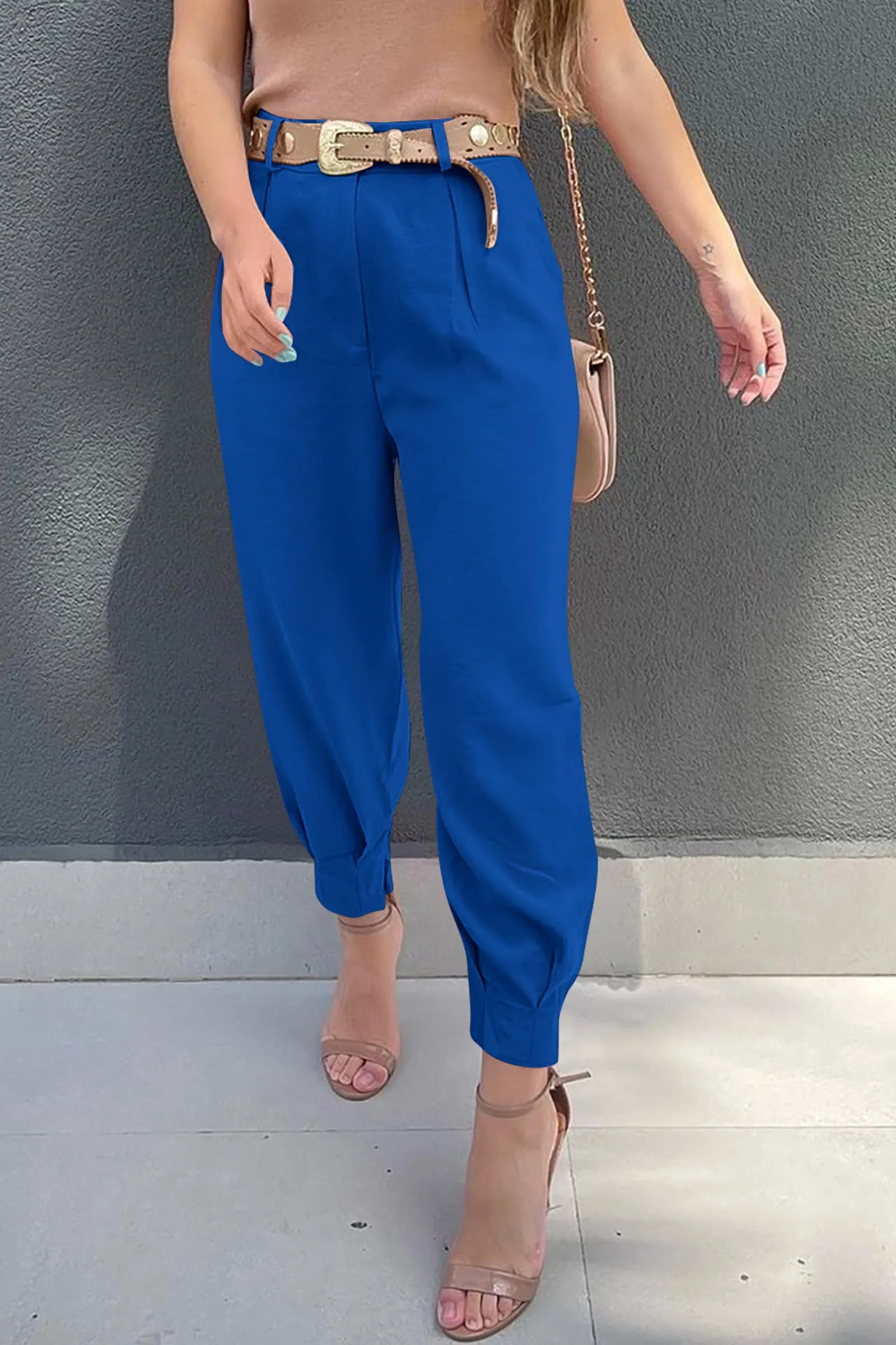 Summer High Waisted Ankle Length Trouser Slacks With Pockets