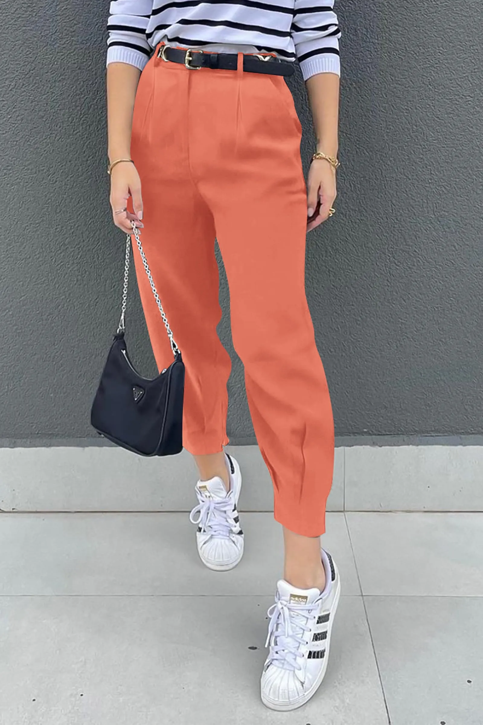 Summer High Waisted Ankle Length Trouser Slacks With Pockets