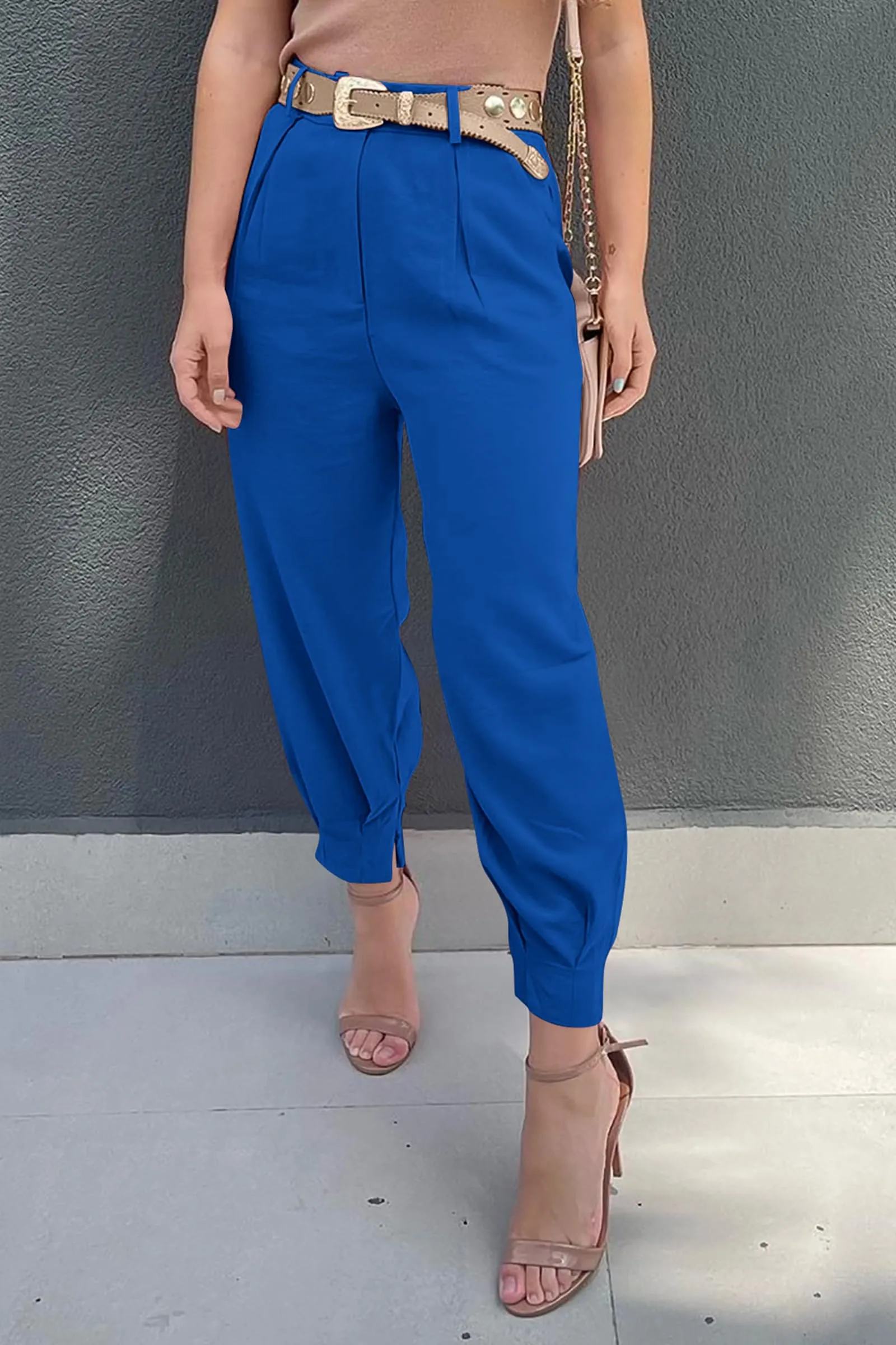 Summer High Waisted Ankle Length Trouser Slacks With Pockets