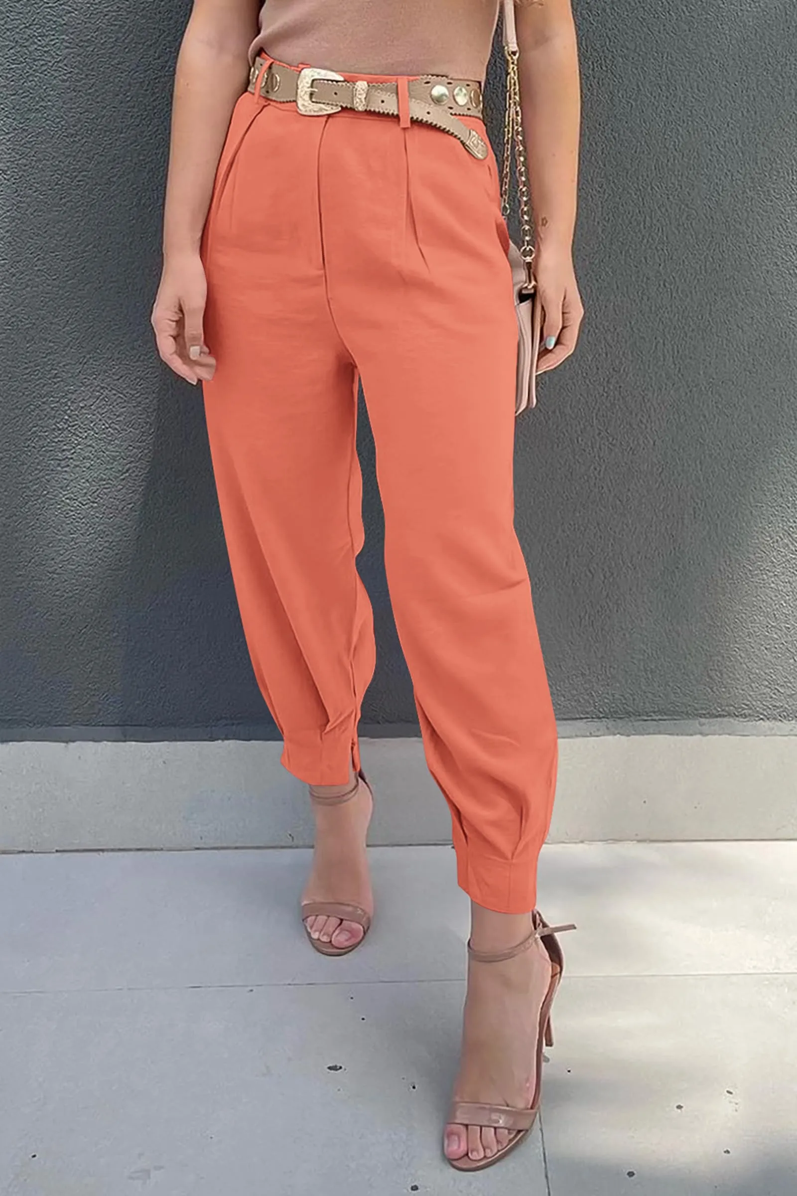 Summer High Waisted Ankle Length Trouser Slacks With Pockets