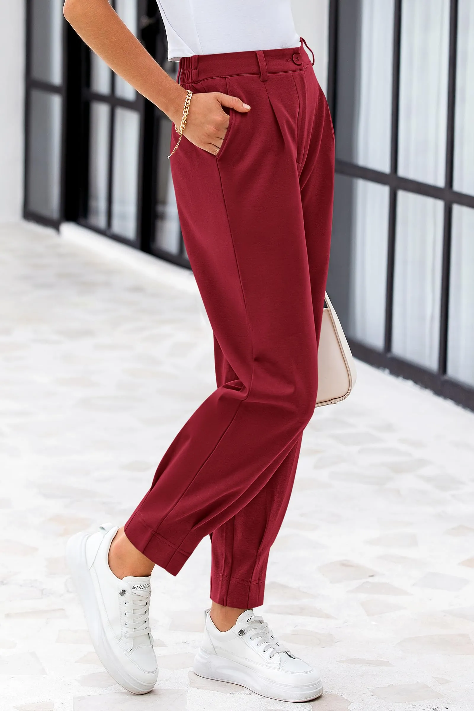 Summer High Waisted Ankle Length Trouser Slacks With Pockets