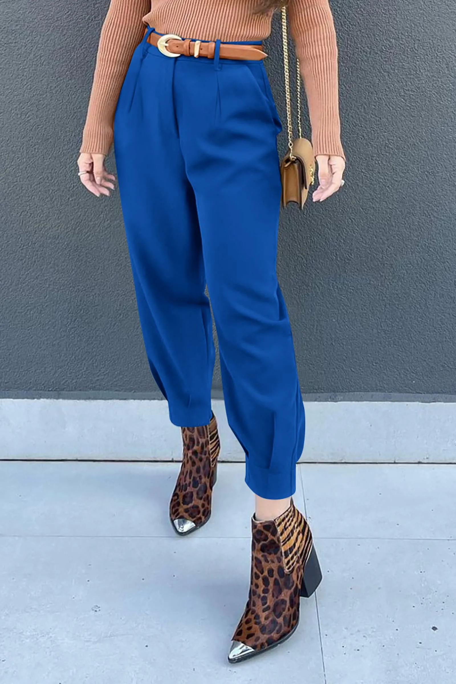 Summer High Waisted Ankle Length Trouser Slacks With Pockets