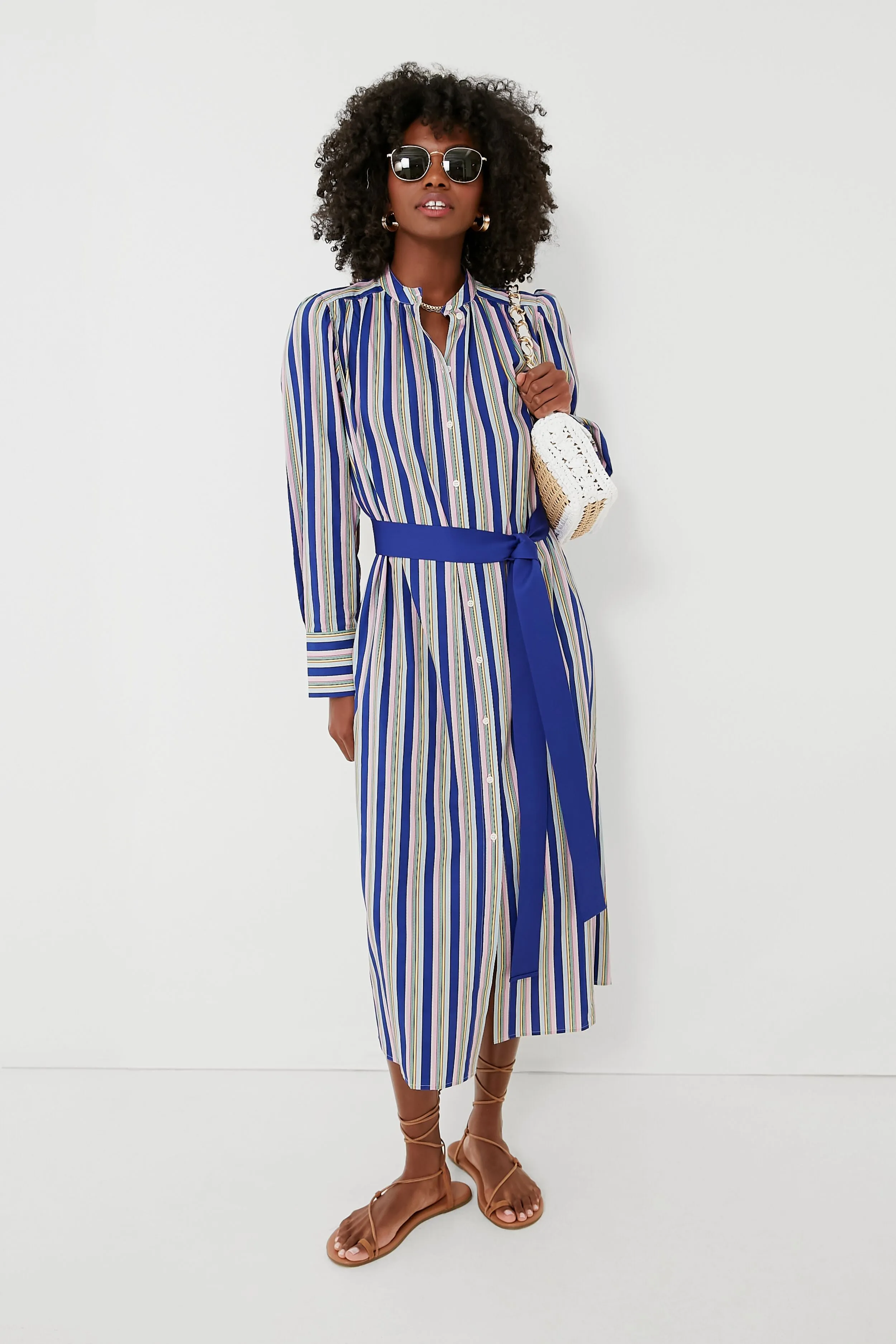 Swedish Blue Positano Stripe Shirt Dress