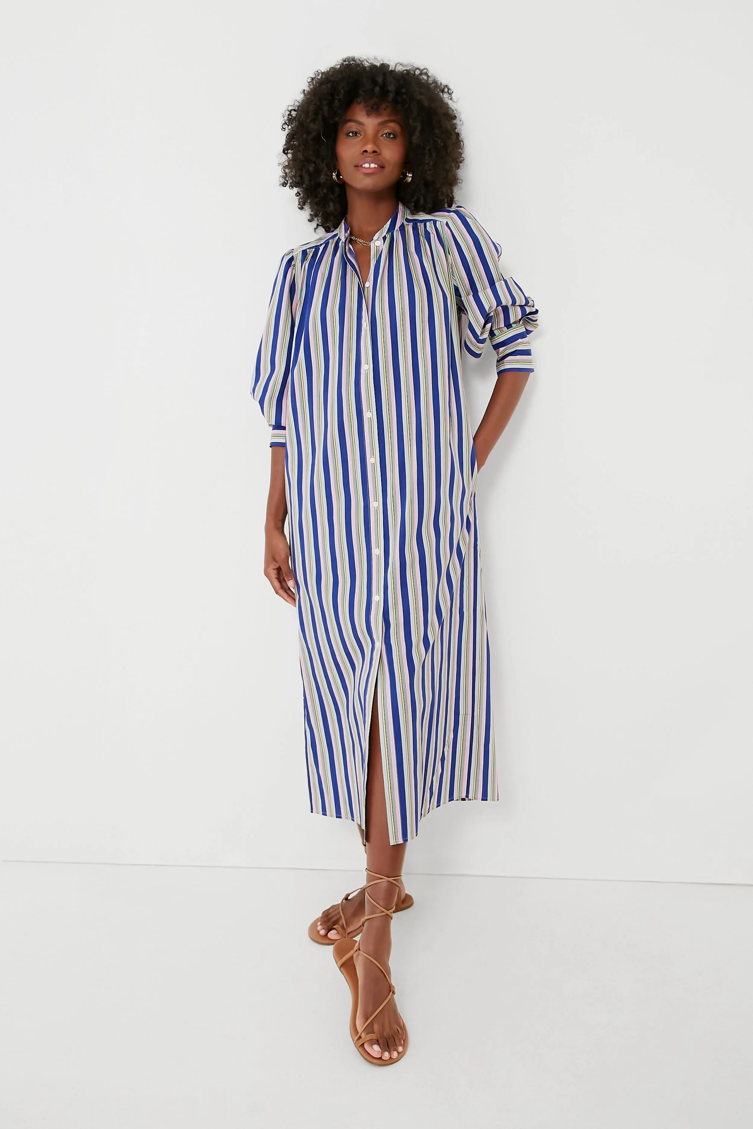 Swedish Blue Positano Stripe Shirt Dress