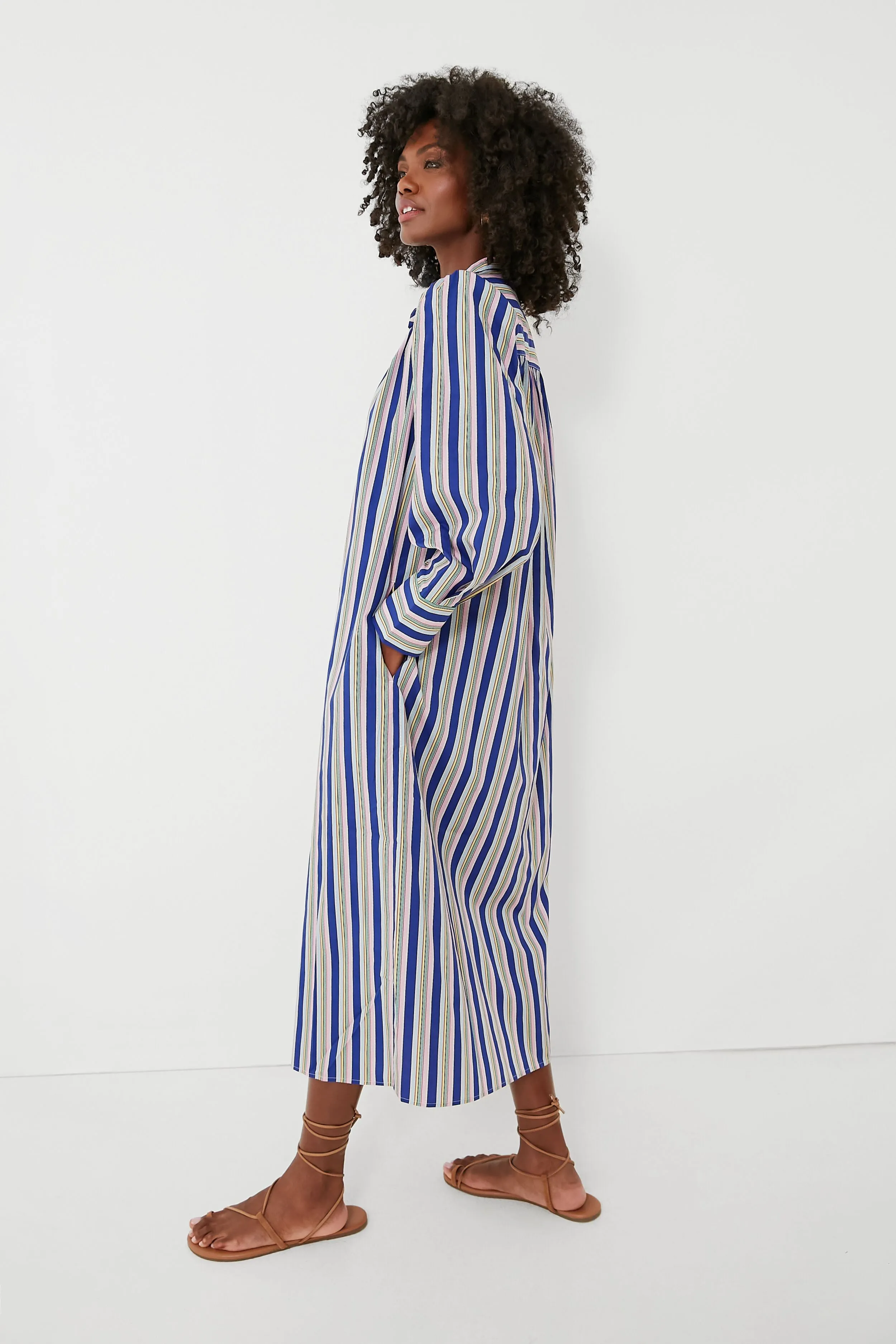 Swedish Blue Positano Stripe Shirt Dress