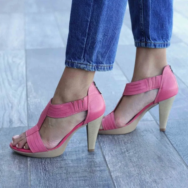 T-Bar High Heel Sandal in Hot Pink - 10729