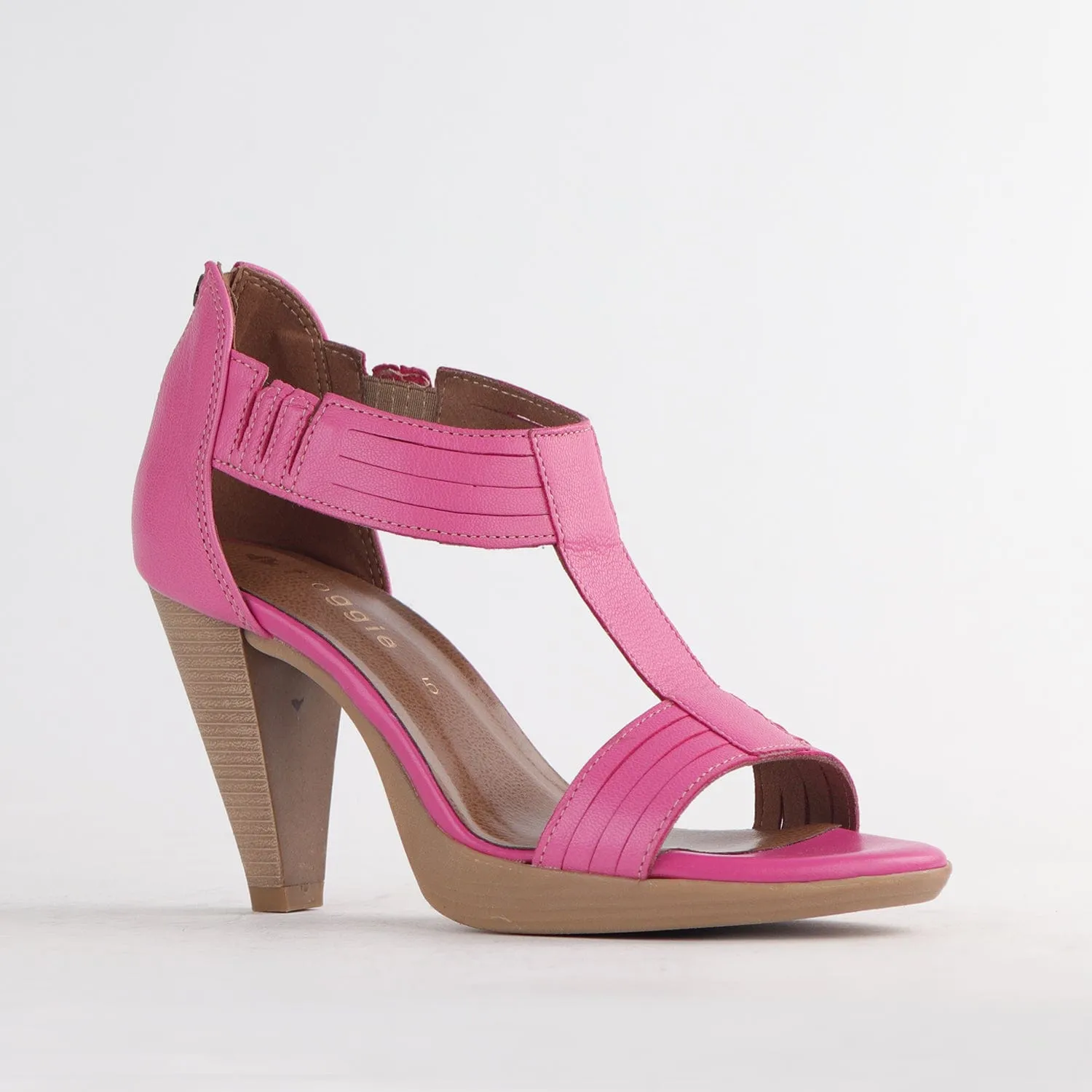 T-Bar High Heel Sandal in Hot Pink - 10729