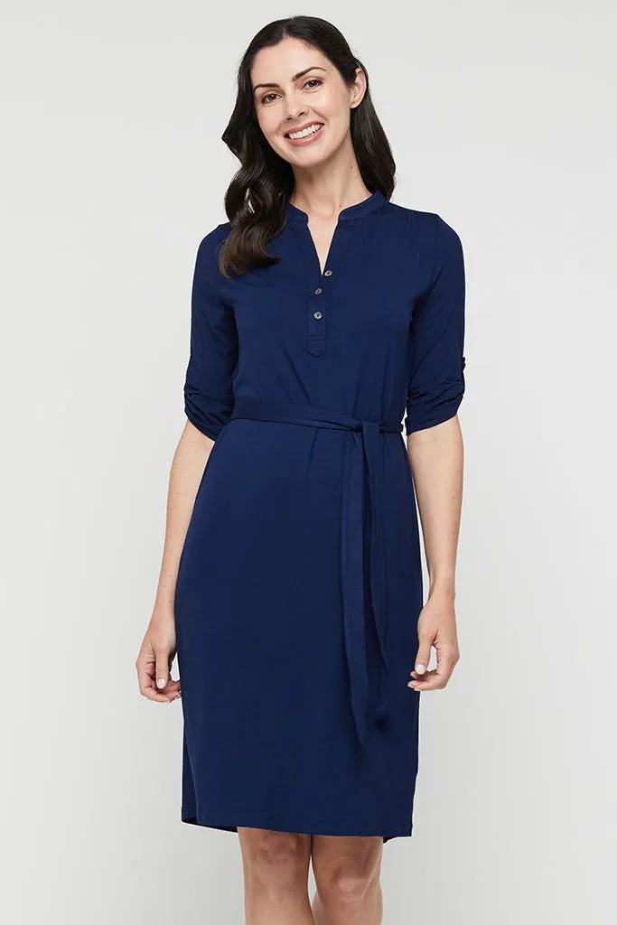 Tab Sleeve Dress- Navy