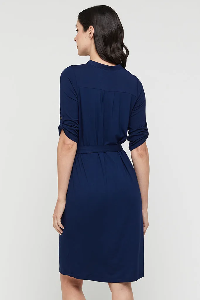 Tab Sleeve Dress- Navy