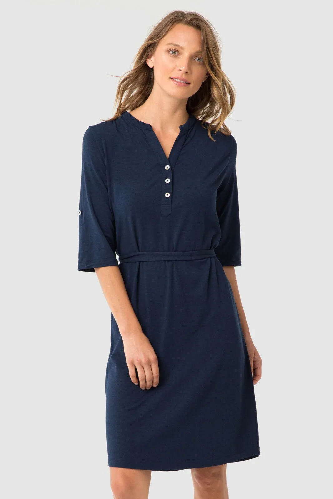 Tab Sleeve Dress- Navy