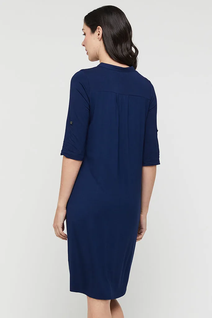 Tab Sleeve Dress- Navy