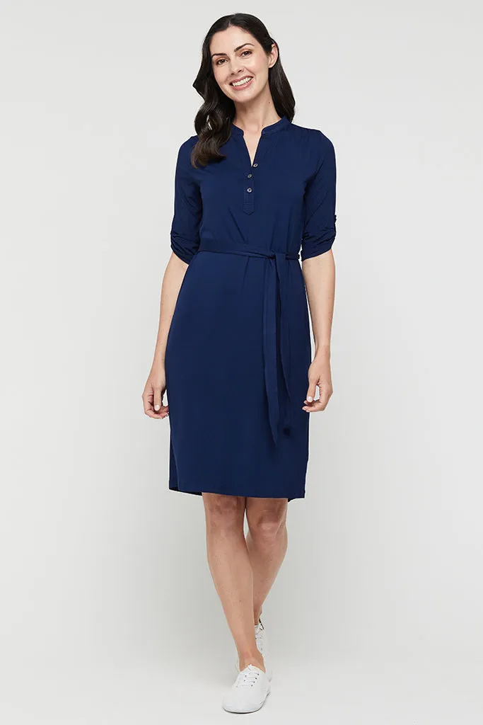 Tab Sleeve Dress- Navy