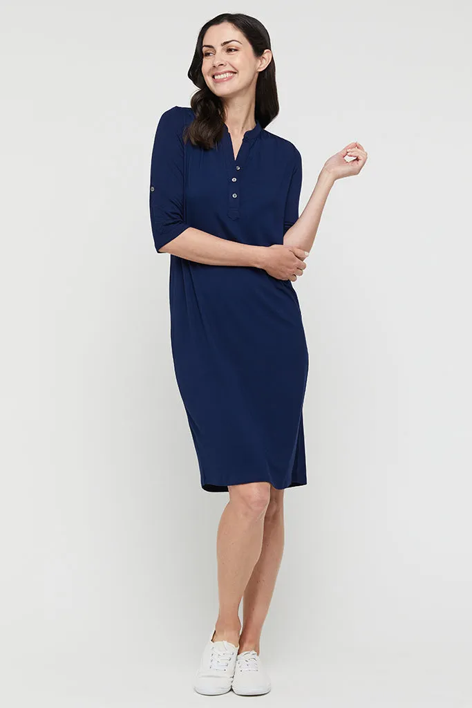 Tab Sleeve Dress- Navy