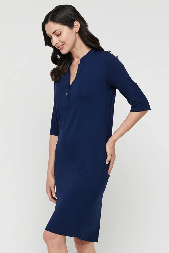 Tab Sleeve Dress- Navy