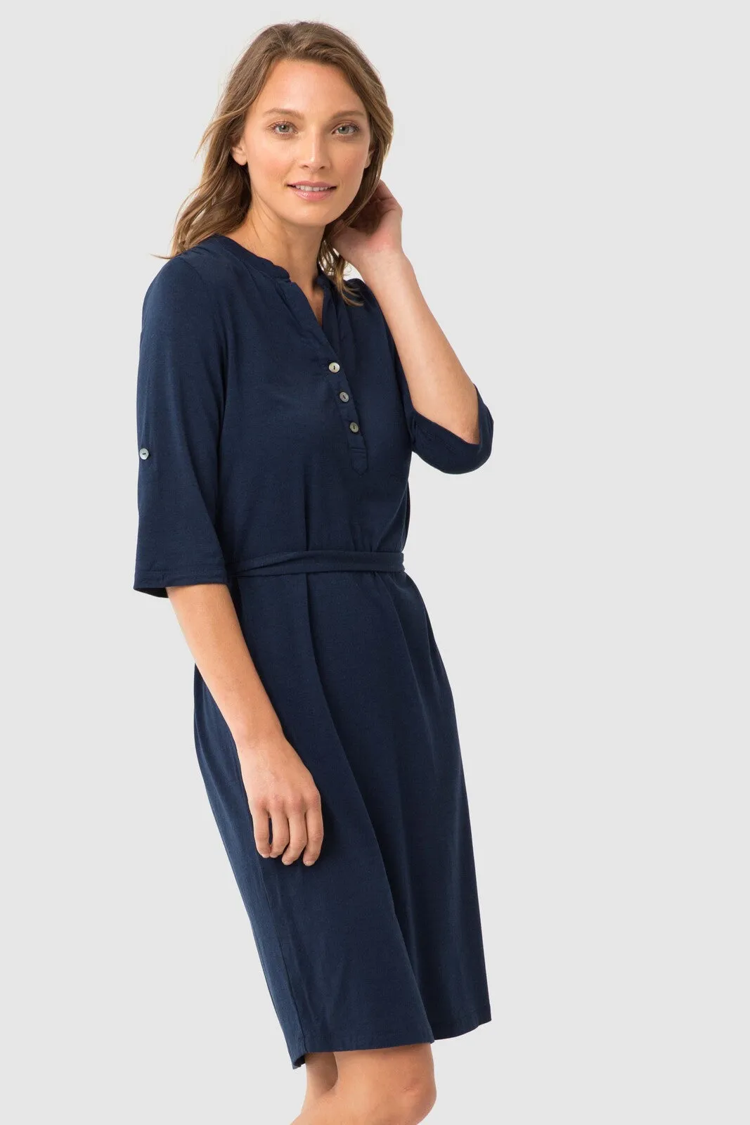 Tab Sleeve Dress- Navy