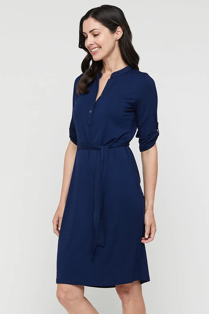 Tab Sleeve Dress- Navy