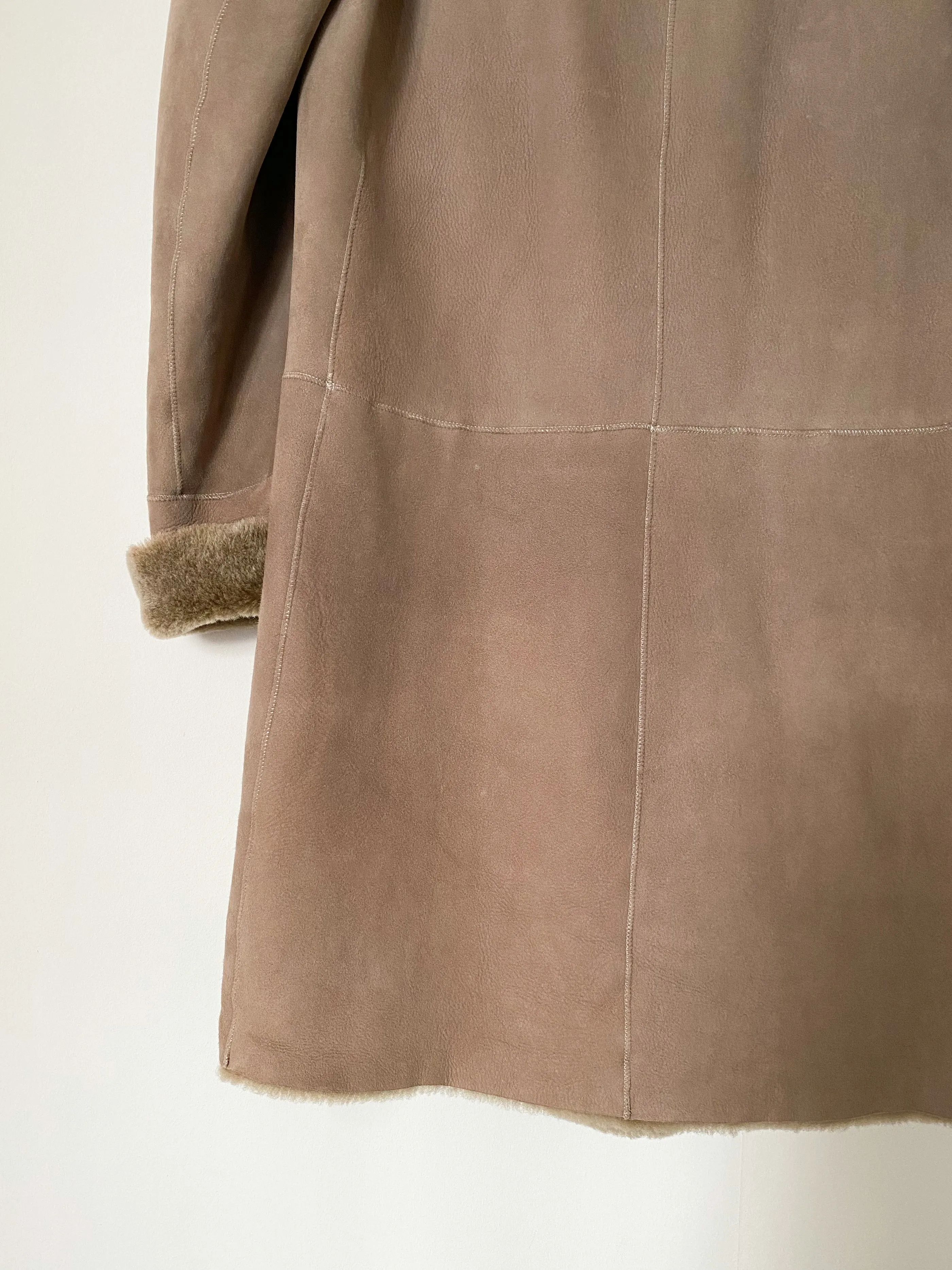 Taupe Hooded Merino Shearling Car Coat