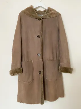 Taupe Hooded Merino Shearling Car Coat