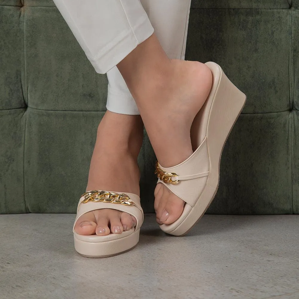 The Chain New  Beige Women's Dress Wedge Sandals Tresmode