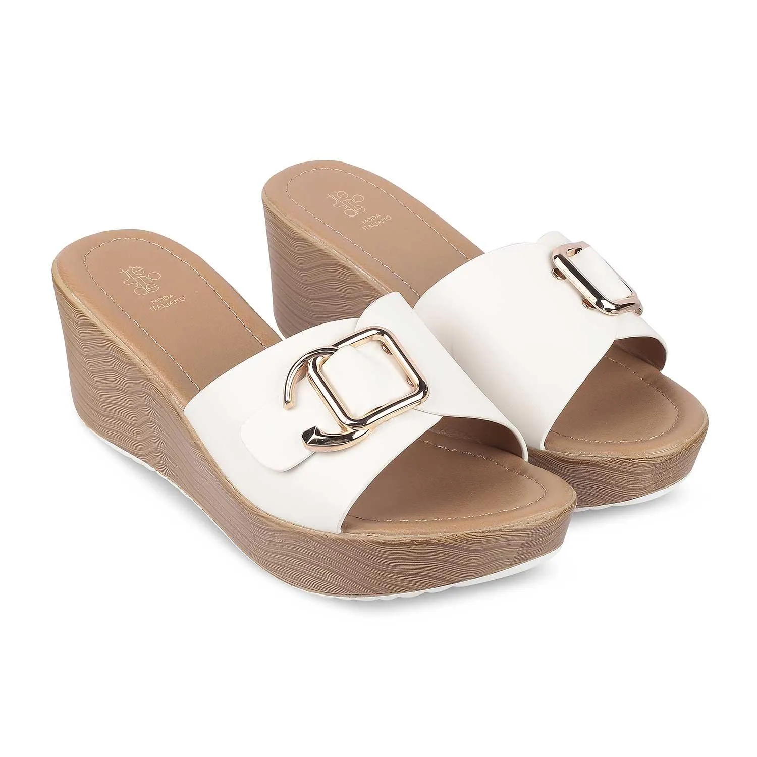 Tresmode Tredge White Women's Dress Wedge Sandals