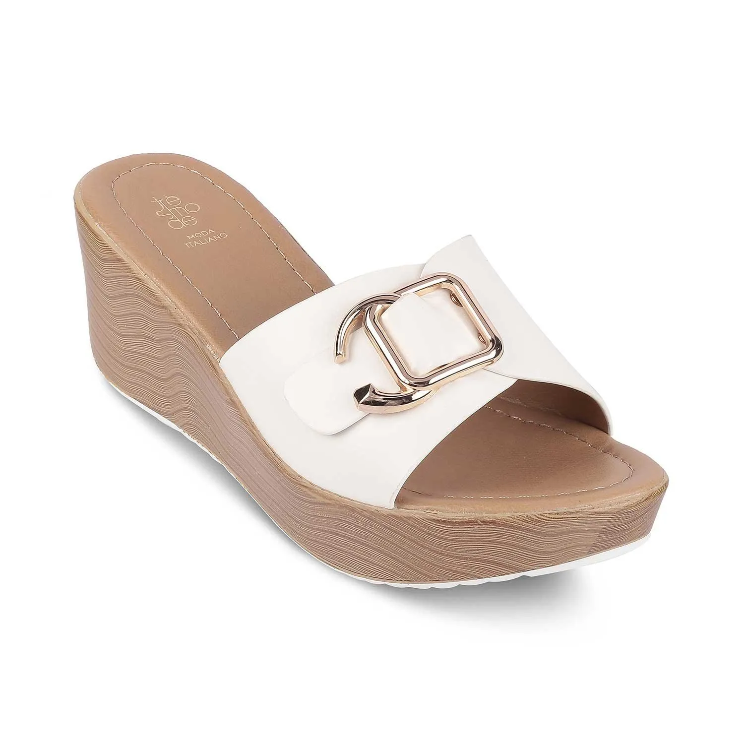 Tresmode Tredge White Women's Dress Wedge Sandals