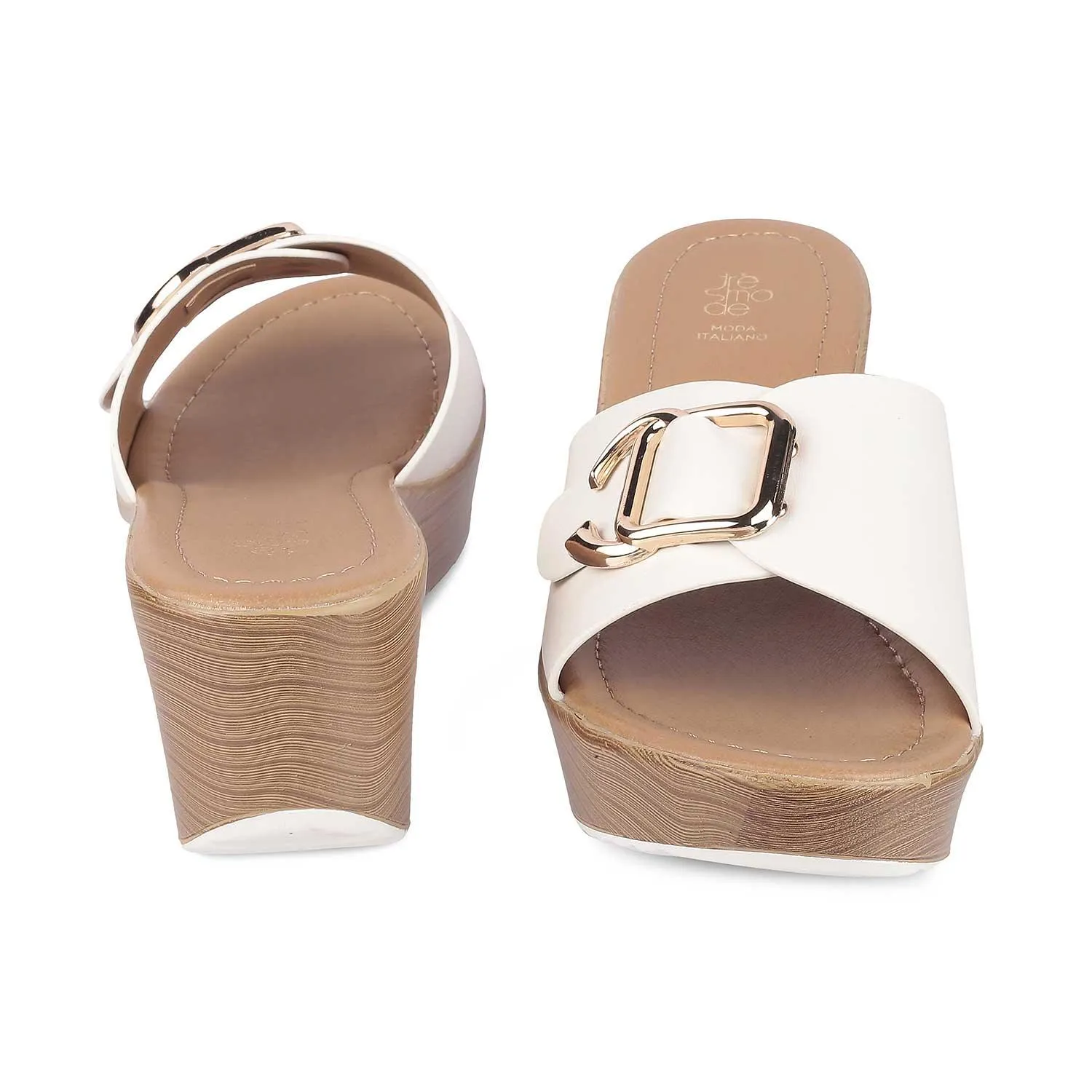 Tresmode Tredge White Women's Dress Wedge Sandals