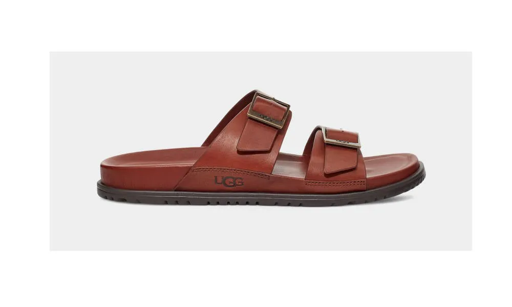 UGG Mens Wainscott Buckle Slide Cognac Leather