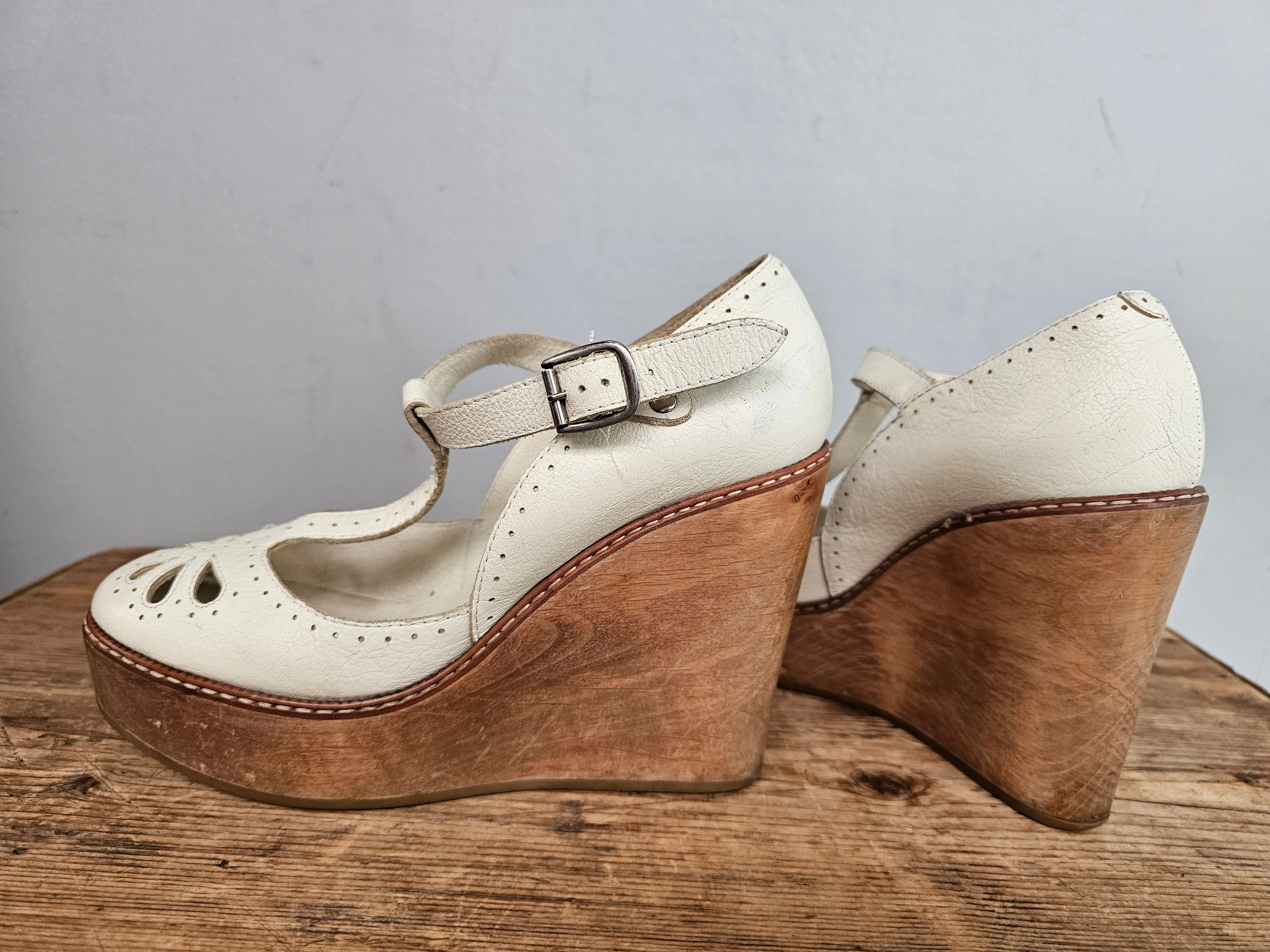 Vintage Chloe leather wooden wedges size 36 Rare!