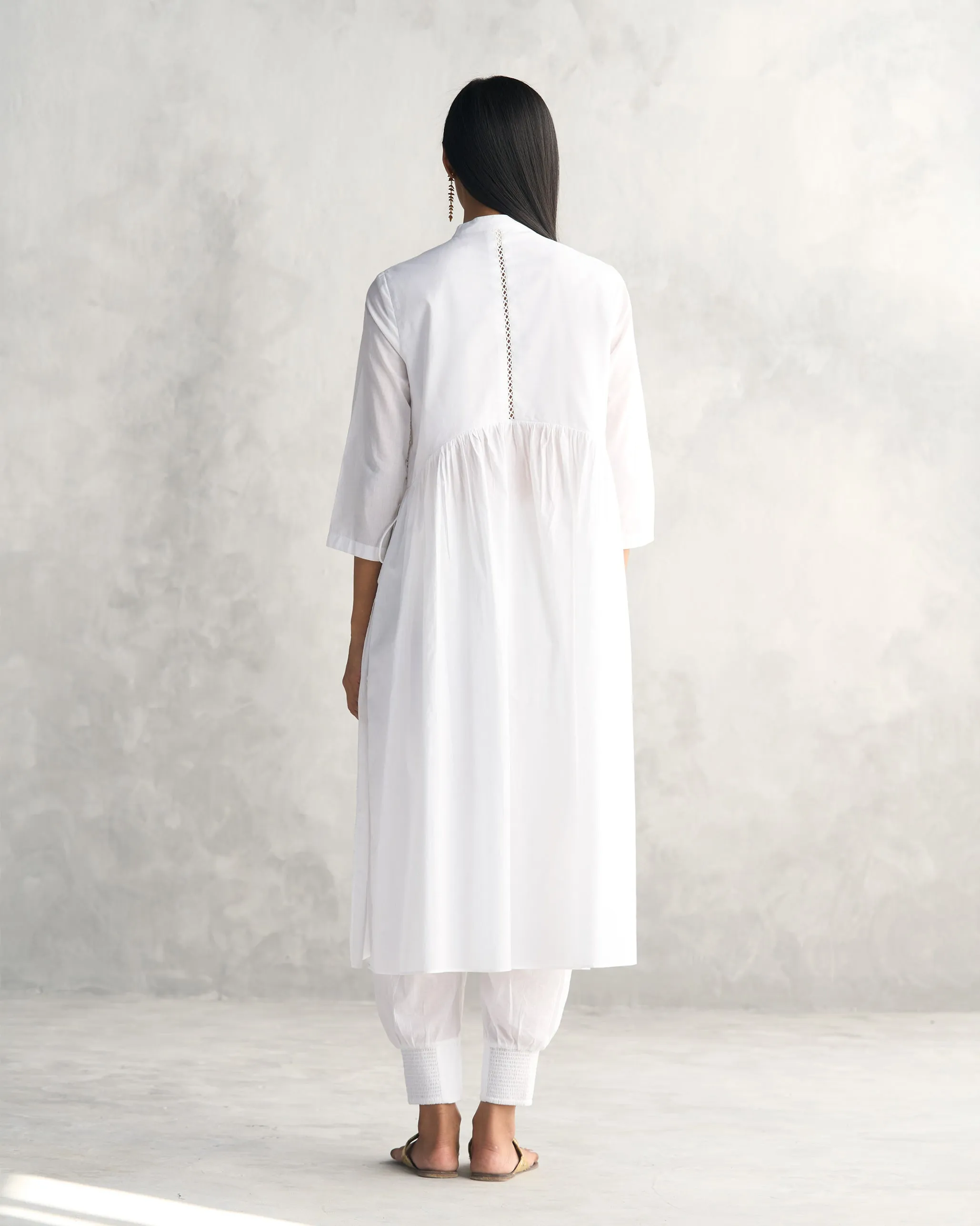 Waist Gathered Kurta - White