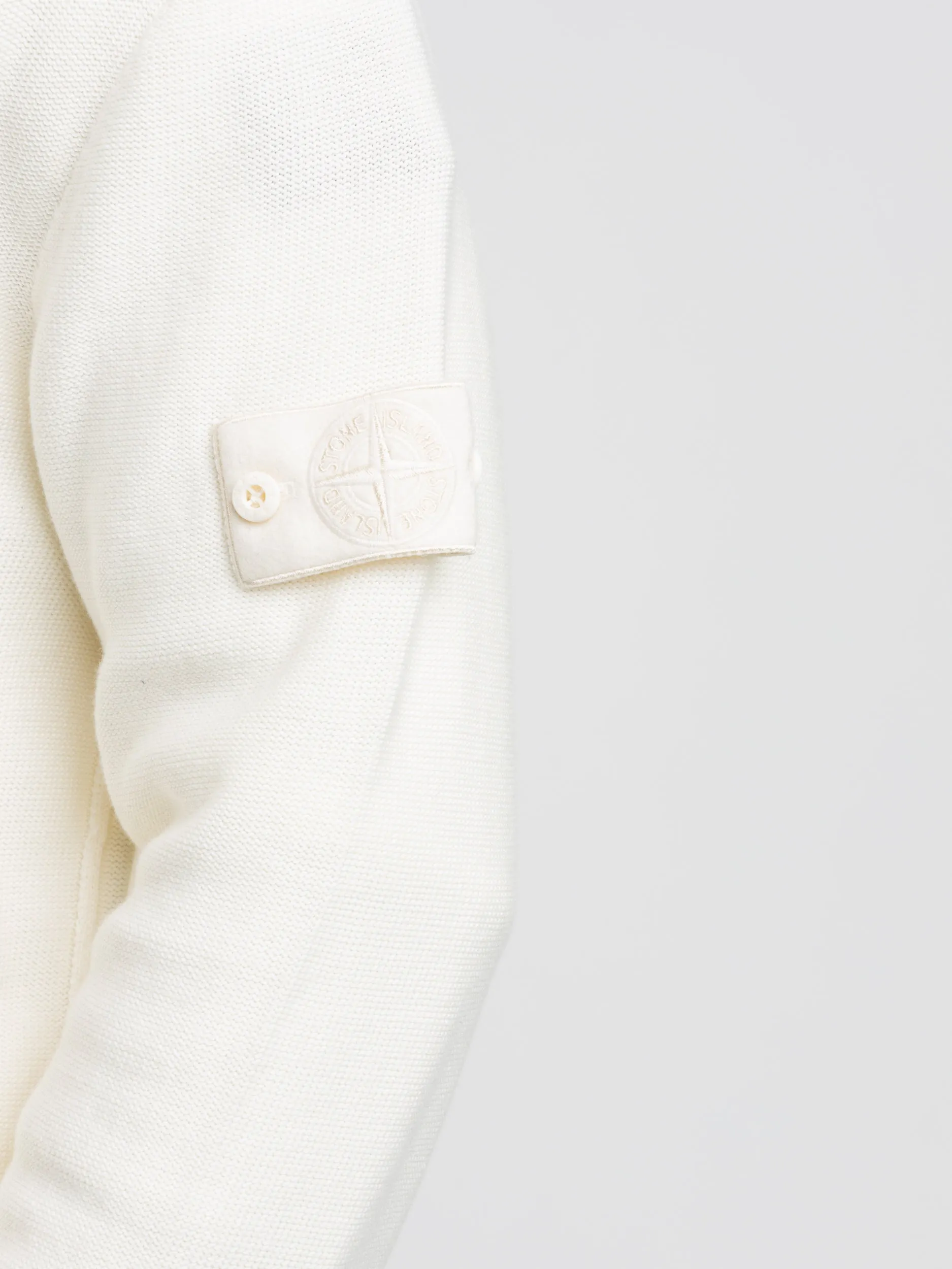 White Cotton-Cashmere Ribbed Full Zip Sweater