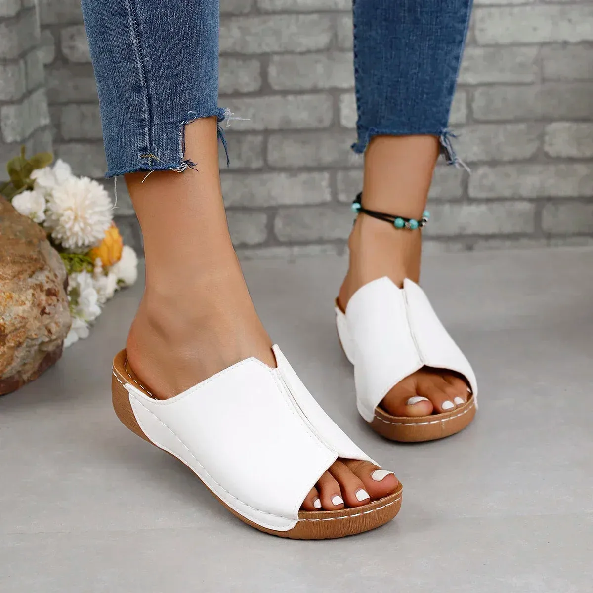 Wjczt Black Open Toe Women's Sandals Summer Fashion Breathable Comfortable Sandals Woman Wedge Buckle Female Footwear Woman Shoes