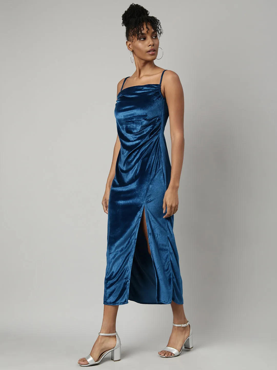 Women Blue Solid A-Line Dress