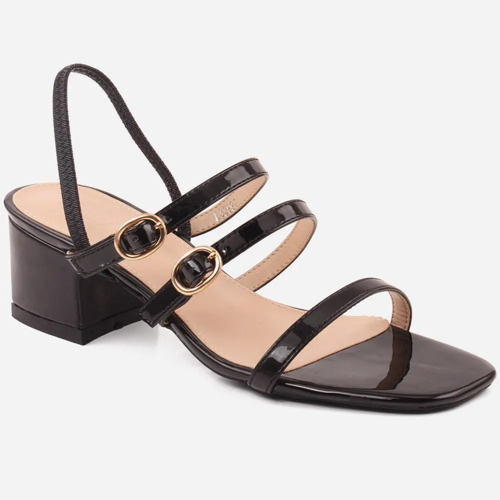 Women "VIDA" Block Heel Double Metal Strap Sandals