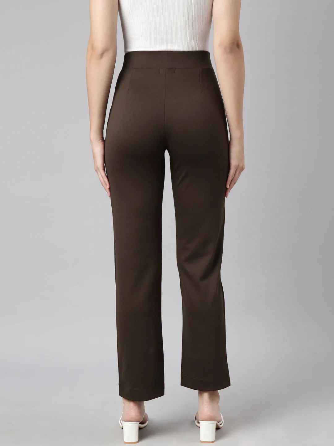 Women Self Design Olive Regular Trousers