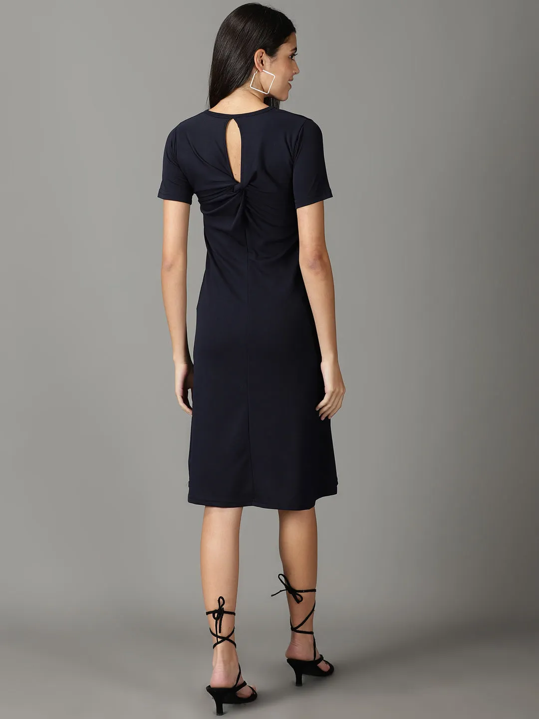 Women's Navy Blue Solid A-Line Dress