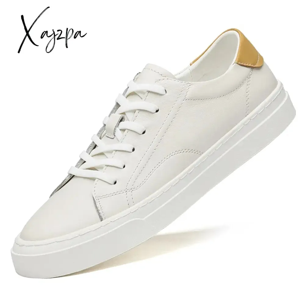 Xajzpa - Fashion Men Genuine Leather Casual Shoes Lightweight Flats Shoes Luxury Brand Men's White Walking Sneakers New