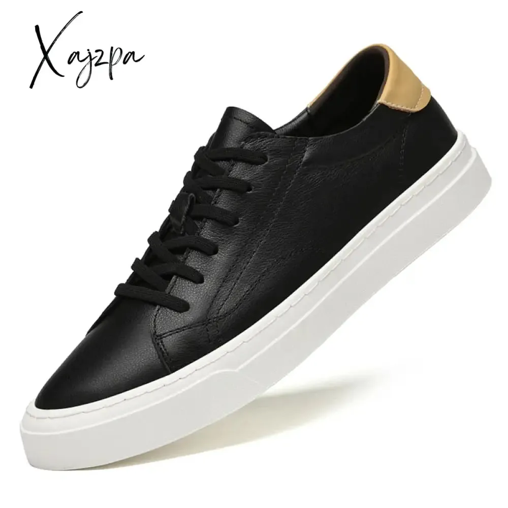 Xajzpa - Fashion Men Genuine Leather Casual Shoes Lightweight Flats Shoes Luxury Brand Men's White Walking Sneakers New